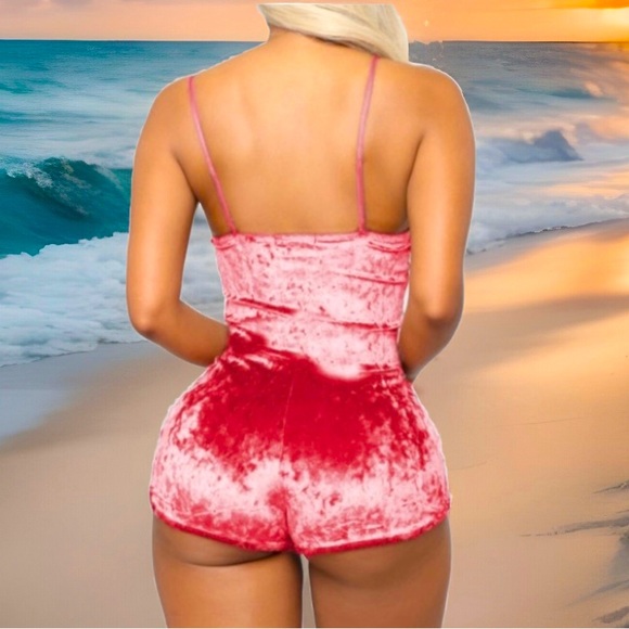 Pretty In Pink Velvet Cami Style Top Straps Romper/Onesie Jumper 1 Pc outfit - Picture 3 of 7